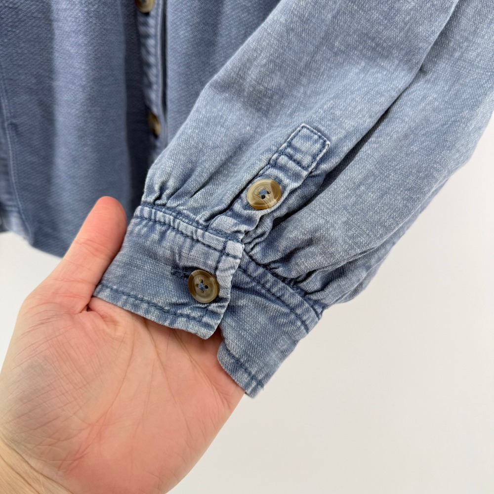 Pilcro Button Front Chambray Shacket Jacket Blue Women L Puff Sleeve 100% Cotton - Picture 3 of 7